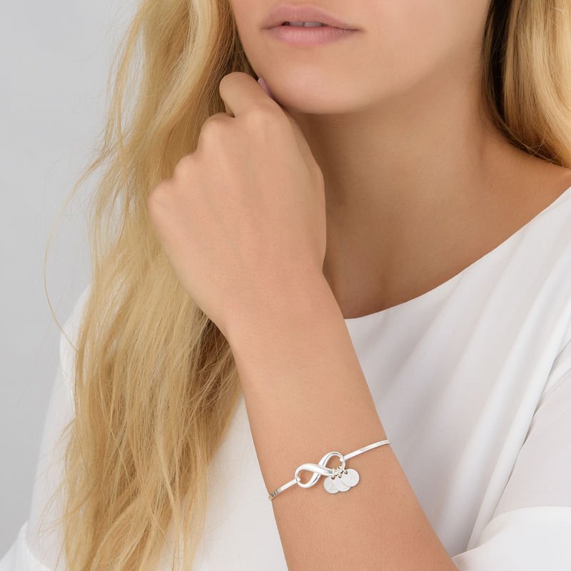 Infinity Bangle Bracelet with Initial Charms in Silver - Triki Jewelry